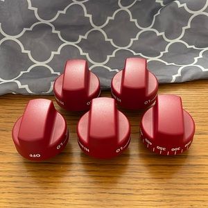 Brand new 5 pc set Wolf range knobs-Red